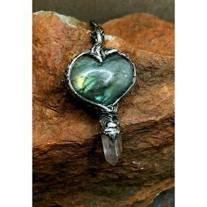 Labradorite and angel aura quartz crystal necklace
